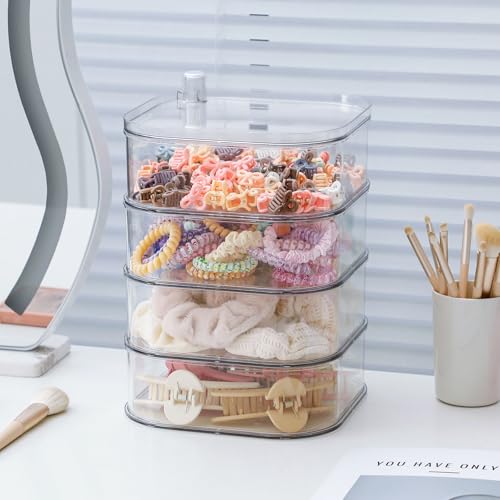 4-Layer Hair Tie Organizer with Rotating Stacks - Clear, Stackable