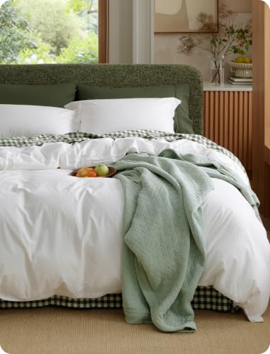 Bedsure Queen Size Linen-Inspired Cotton Duvet Cover Set, 3-Piece, Natural White