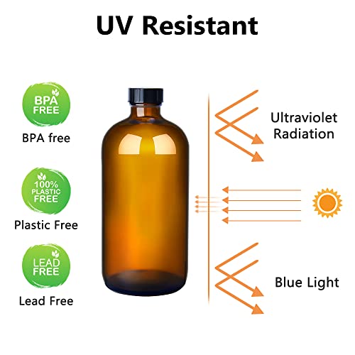 PrettyCare 3 pcs 8 Oz Amber Glass Spray Bottles, Refillable Empty Spray Bottles with Adjustable Nozzle & Lables for Cleaning, Leak-Proof Design for Essential Oils, Facial Hydration Hair Aromatherapy