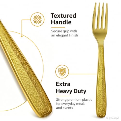 Heavy Duty Gold Plastic Forks 1200 Count - Disposable Flatware for Events
