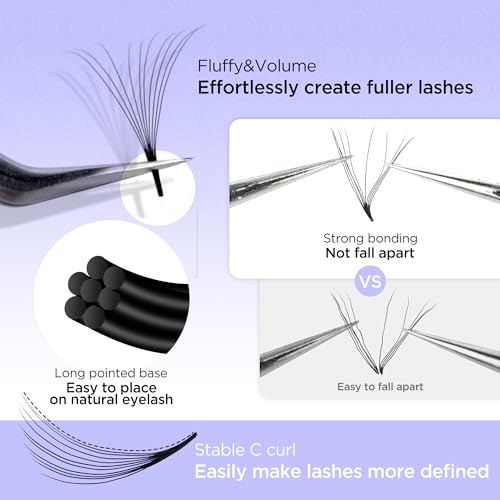 BEYELIAN Premade Volume Eyelash Extensions Mixed Tray 1000 Fans 9-16mm 0.07mm 10D C Curl Premade Fans Eyelash Extensions Handmade Promade Loose Fans Thin Base