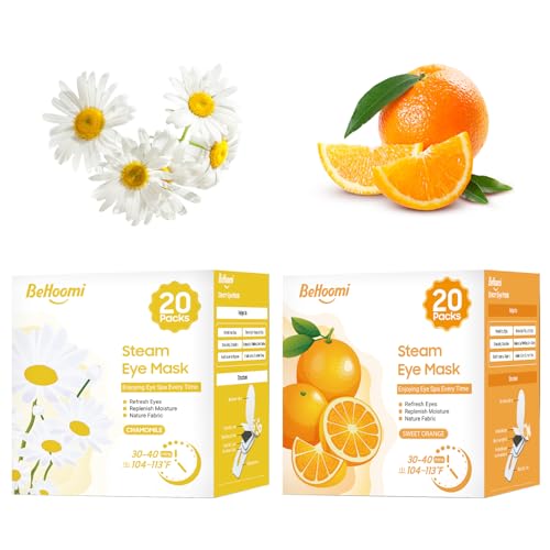 Steam Eye Mask, 40 Packs Heated Eye Mask Warm Compress for Eyes, Self Heating Disposable Eye Masks, Stocking Stuffer (Orange & Chamomile)