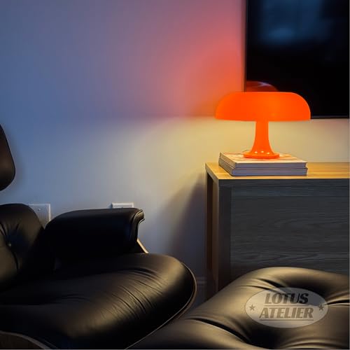 Orange Mushroom Table Lamp for Room Aesthetic - Retro Mid Century Lighting