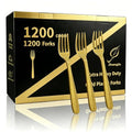 Heavy Duty Gold Plastic Forks 1200 Count - Disposable Flatware for Events