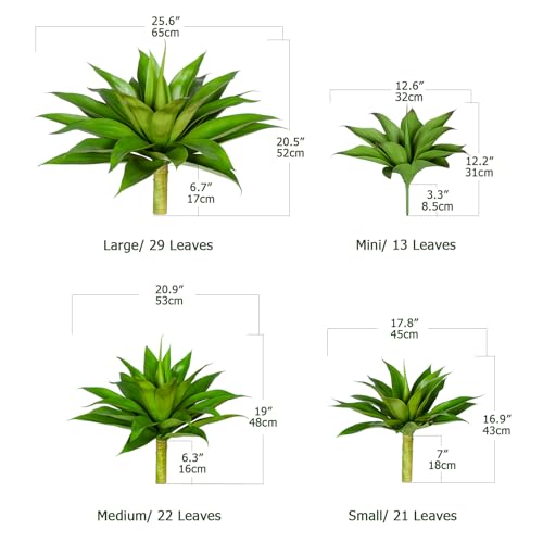 Artificial Agave Plants Outdoor Set of 2 - 28 Inch Fake Succulents for Patio & Garden, UV Resistant, Realistic Greenery - Variation: 28" Green-2