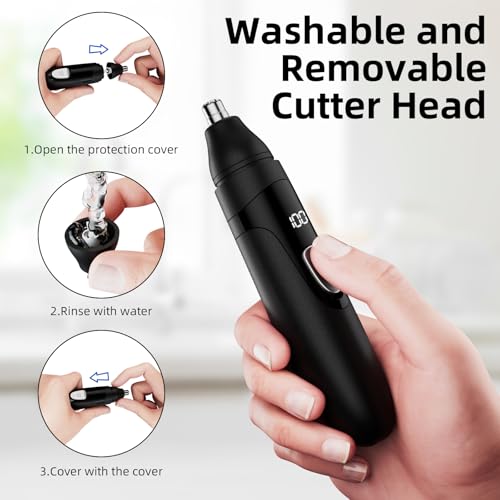 Nose Hair Trimmer Painless Rechargeable Ear and Eyebrow Trimmer Professional with Edge Blades (Black)