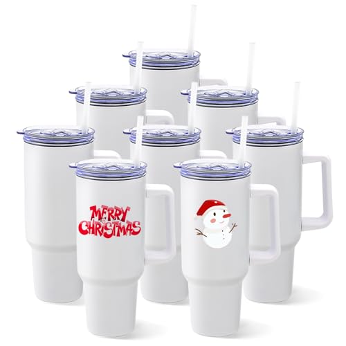 40oz Stainless Steel Sublimation Tumblers with Handle Set - White Bulk Drinkware for Custom Printing