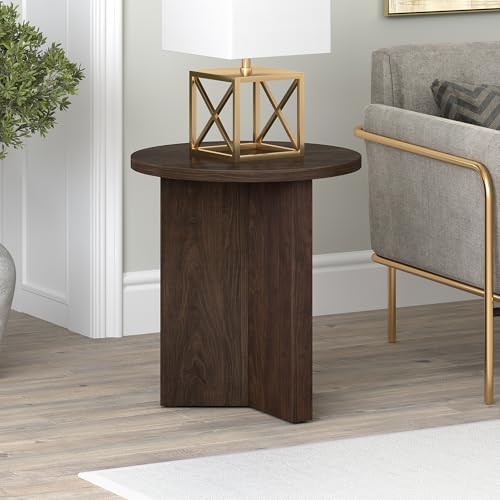 Henn&Hart 20-Inch Round Rich Brown Scandinavian Side Table with X-Base