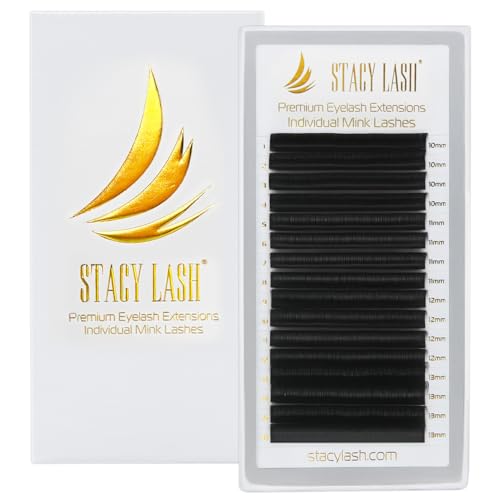 Individual Lashes Semi Permanent Mink Lashes by STACY LASH | Volume & Classic Lash Extensions | C Curl Eye Lashes | Eyelash Extension Supplies for Lash Tech | 16-Rows Lash Tray | C-0.07-MIX 7-11