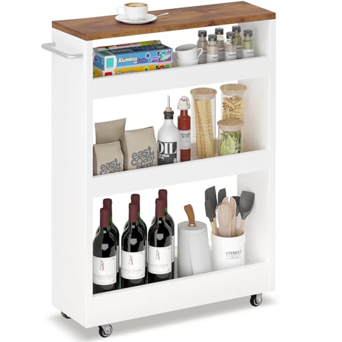 TEAMIX White 4-Tier Slim Rolling Storage Cart - Narrow Space Organizer