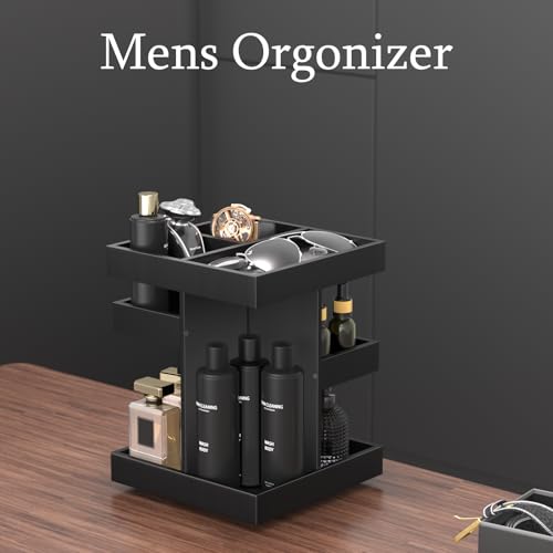 Black 360° Rotating Perfume & Grooming Organizer Stand - Large Wood Vanity Storage