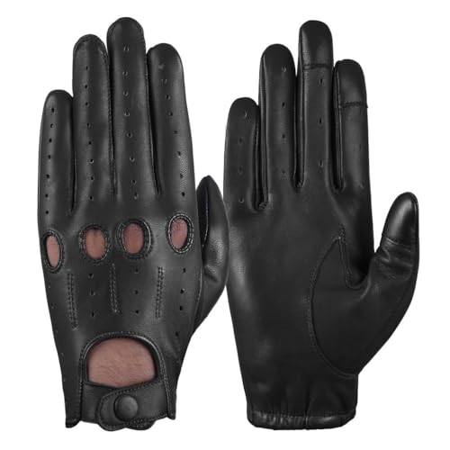 Men's Black Large Leather Driving Gloves - Touchscreen, Breathable, Classic Knuckle Design