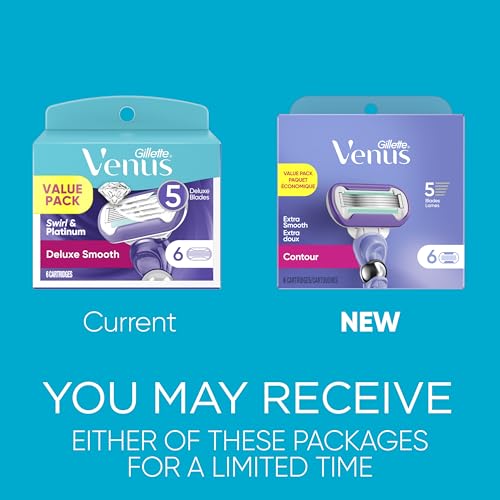Gillette Venus Deluxe Smooth Swirl Womens Razor Blade Refills,Moisture Ribbon to Protect Against Irritation,Holiday Gifts for Women,6 Count (Pack of 2)