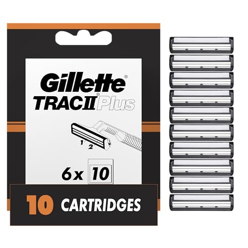 Gillette Trac II Plus Razor Blade Refills - Pack of 10, Twin Blades for Close, Comfortable Shave