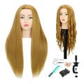 28-Inch Mannequin Head with Human Hair, Light Brown YZ27#, Salon Practice, Clamp Stand & Tools