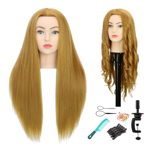 28-Inch Mannequin Head with Human Hair, Light Brown YZ27#, Salon Practice, Clamp Stand & Tools