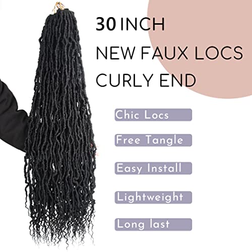 BOHOBABE Long Faux Locs Crochet Hair 30 Inch with Curly Ends, Natural Black 1B - Pack of 6
