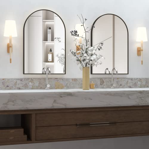 20x30 Black Arched Wall Mirror Set - Modern Bathroom & Entryway Decor