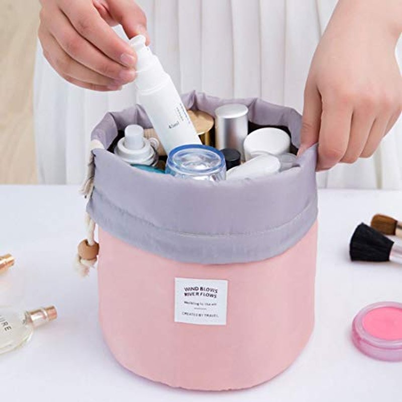 INVODA Makeup Bags Portable Drawstring Cosmetic Bag for Women Foldable Large Travel Toiletry Organizer Bag (Pink+Red+Green+Blue)