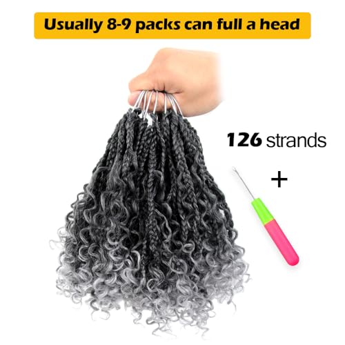 8 Inch Goddess Box Braids Crochet Hair - TGrey Ombre, Pack of 9