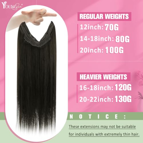 YoungSee Invisible Wire Human Hair Extensions Mocha Brown 14 Inch 85G with Clips - Variation of Wire-B-#4A
