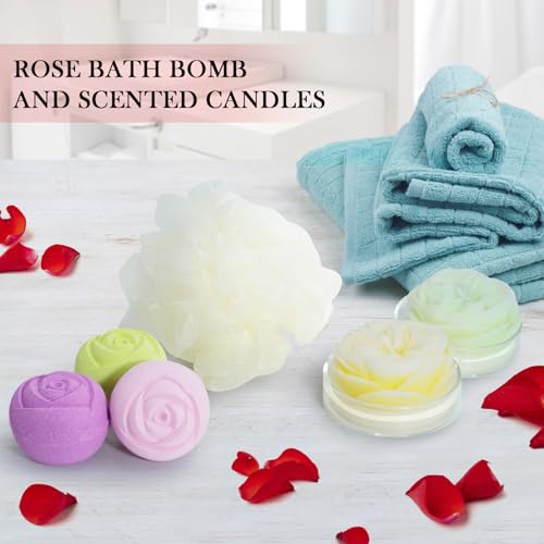 Bath Bombs for Women - 30 Pcs Handmade Natural Essential Oils Rose Bath Bombs with Scented Candles, Home Spa Fizzies Bubble Bath, Birthday Gifts for Women Her Self Care Gifts for Mom Wife (30)