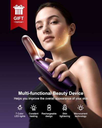 Pedete Facial Massager with 7 Lights - Red Light Therapy for Face & Neck (Purple Variant)