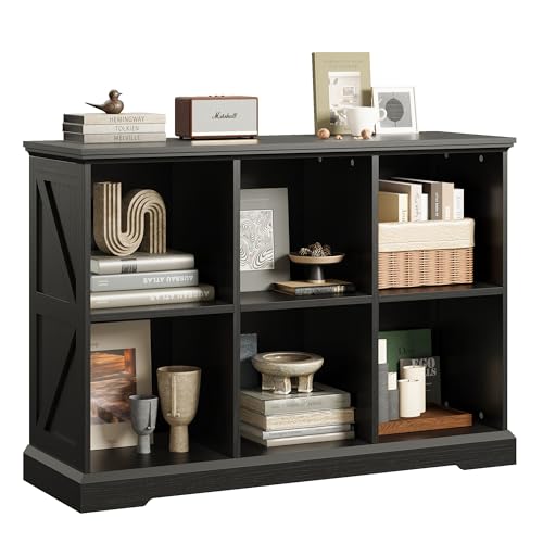 IRONCK Black 6-Cube Farmhouse Wood Storage Organizer Bookcase