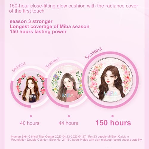 MIBA Ion Calcium Foundation Double Cushion Glow 25 g / 0.88 oz Big Cushion SEASON 3. Long Lasting Cover Effect. Moisture glow. Skin tightening relief. Smooth adhesion. (#23 Rosy Beige Refill)