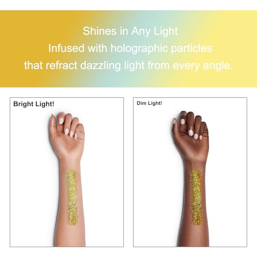 Roll-on Body Glitter Gel Holographic for Face and Hair,Body Glitter Gel Makeup for Kids Women,Body Shimmer Christmas Makeup for Rave Party.(Dazzling Gold)