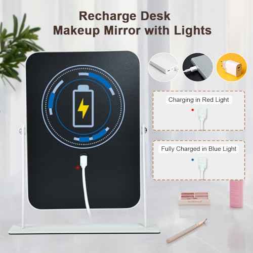 Rechargeable LED Vanity Mirror with Lights,11"¡¿9" Small Desk Makeup Mirror with Lights,Smart Touch with 3-Color Lighting,Dimmable,for Birthday Gifts for Women,Home Dorm Decor