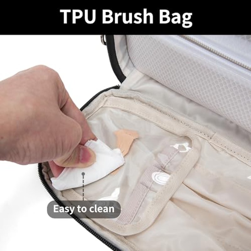 Makeup Bag for Women, Wide-open Makeup Organizer with Makeup Brush Holder, Waterproof Cosmetic Bag with Compartment, Portable Travel-Size Toiletry Bag for Traveling, Large Make Up Bag (Black)