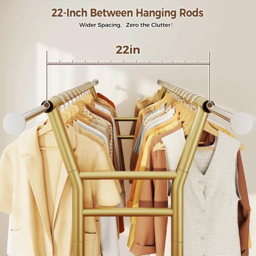 Heavy Duty Rolling Clothes Rack with Shelves - Gold, Supports 700LBS