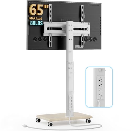 Mobile TV Stand with Power Outlets, Floor Portable Wheels for