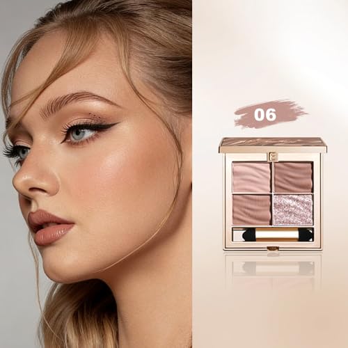 Nude Eyeshadow Palette, Matte & Shimmer Soft Neutral Shades, Purple Khaki Brown Caramel Latte Champagne Pearl Tones, Smooth Blendable Fine Shimmer, Long-Lasting Pigmented Eye Makeup for Daily Wear-A06