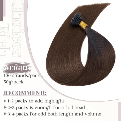 Human Hair Extensions I Tip Keratin Stick In 100 Strands 18 Inch Natural Black Ombre
