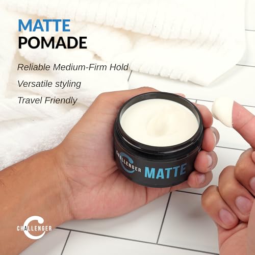 Challenger Matte Cream Pomade Combo - 2.25oz Pack of 2 Travel Size Water-Based Matte Hair Gel - Medium Hold, All Hair Types
