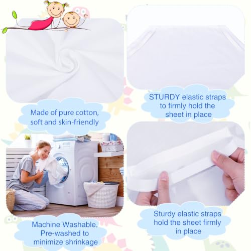 Daycare Cot Sheets - 20 Pack Fitted Cotton Bedding for Toddler Cots - White, Classic Style