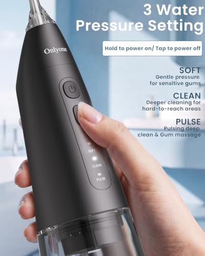 Onlyone Portable Water Flosser Black - 3 Settings, 5 Tips for Oral Care