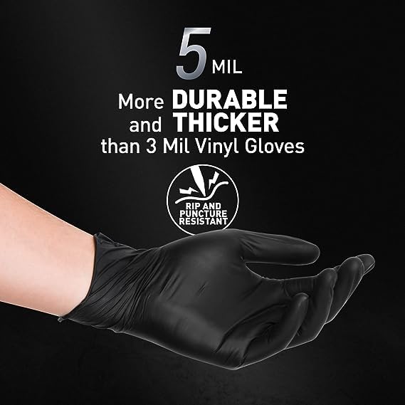 OKIAAS Black Vinyl Disposable Gloves Large Pack of 1000 - Latex-Free Food Grade