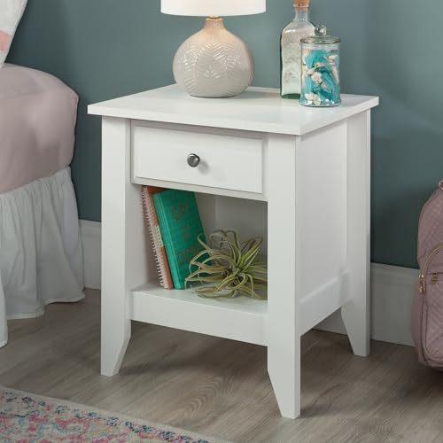 Sauder Shoal Creek Nightstand - Soft White Bedside Table with Drawer & Shelf