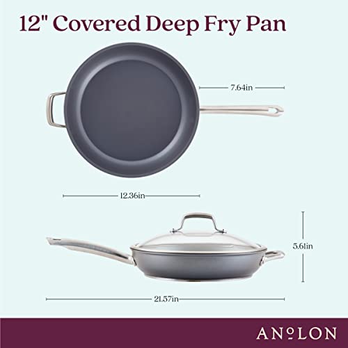 12-Inch Hard Anodized Nonstick Deep Frying Pan with Lid & Helper Handle