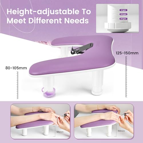JODSONE Medium Purple U-Shaped Manicure Arm Rest with Rotating Phone Holder - Detachable Nail Tech Support for Salon & Home Use
