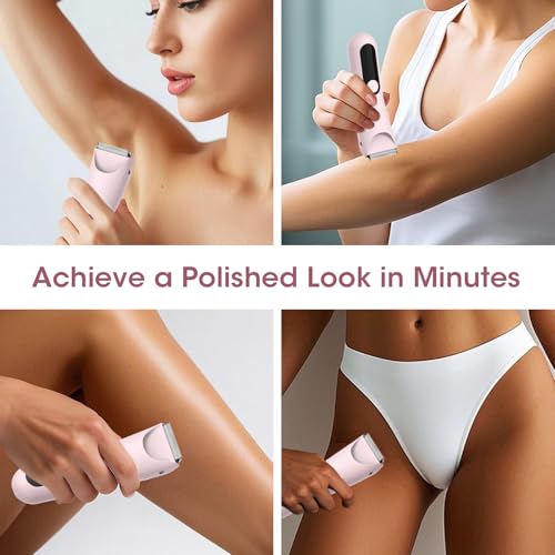 Lanumi Bikini Trimmer Women Rechargeable Body Hair Trimmer Electric Shaver Pubic Hair Grooming Kit with Charging Dock IPX7 Waterproof Wet/Dry Use (Pink)