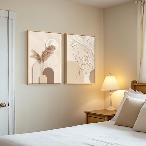 Modern Neutral Abstract Wall Art Set - 16x24 Inch Framed Canvas, 2 Pieces - Variation of THIS listing