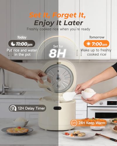 Mini Rice Cooker 3 Cup Uncooked with Ceramic Coated Pot - Ivory