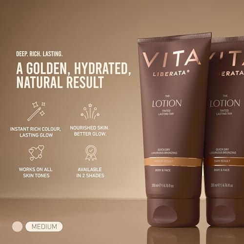 Vita Liberata Fabulous Gradual Tanning Lotion Medium - Tinted, Natural Look, Face & Body, Quick Dry, Hyaluronic Acid, 6.76 fl oz
