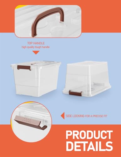 32 Qt Plastic Storage Bin with Lids & Buckles - 6 Pack, Stackable & Clear