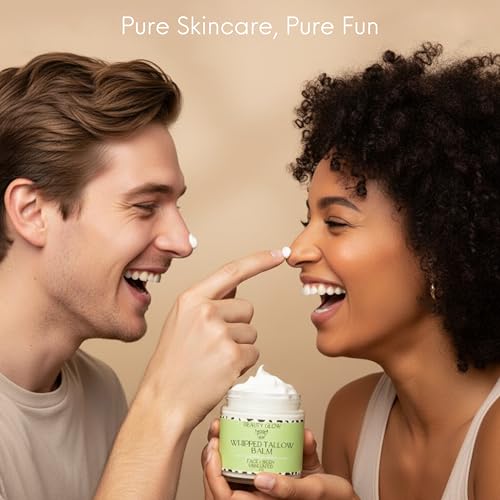 Organic Whipped Beef Tallow & Rosehip Oil Face & Body Moisturizer - Natural Grass Fed Balm for Dry Sensitive Skin, Unscented, 4 Fl Oz