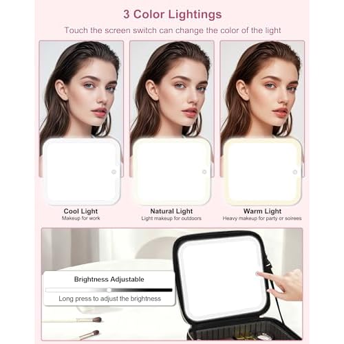 Relavel Initial Makeup Bag with LED Mirror for Women, Personalized Travel Cosmetic Organizer Train Case, Birthday Gifts for Teens Girls Grandkids Graduation Teacher Friends, Trendy Stuff, Black A